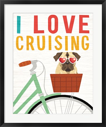 Framed Beach Bums Pug Bicycle I Love Print