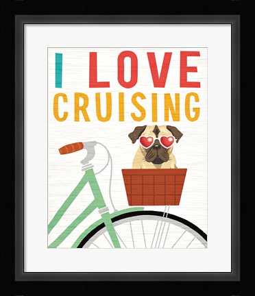 Framed Beach Bums Pug Bicycle I Love Print