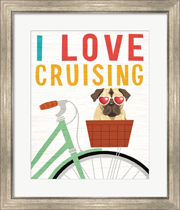Framed Beach Bums Pug Bicycle I Love Print