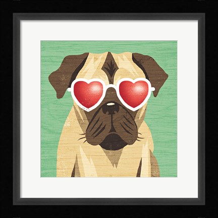 Framed Beach Bums Pug I Print