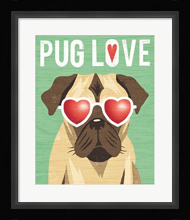 Framed Beach Bums Pug I Love Print