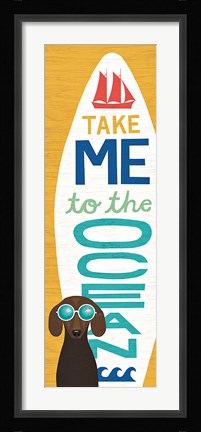 Framed Beach Bums Dachshund Surf Board Print