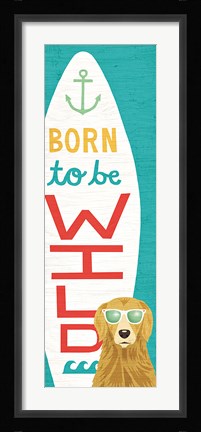 Framed Beach Bums Golden Surf Board Print