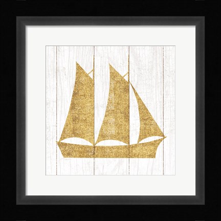 Framed Beachscape V Boat Gold Neutral Print