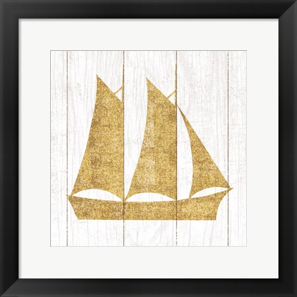 Framed Beachscape V Boat Gold Neutral Print