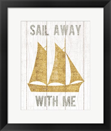 Framed Beachscape V Boat Quote Gold Neutral Print