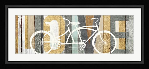 Framed Beachscape Tandem Bicycle Love Gold Neutral Print