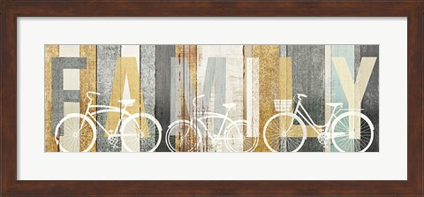 Framed Beachscape Bicycle Family Gold Neutral Print