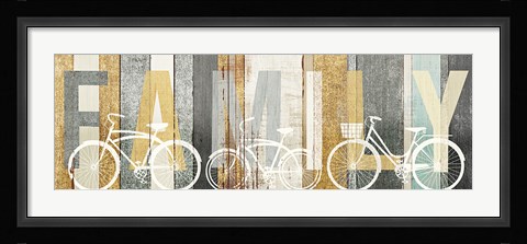 Framed Beachscape Bicycle Family Gold Neutral Print
