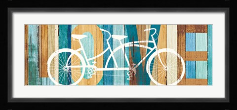 Framed Beachscape Tandem Bicycle Love Print