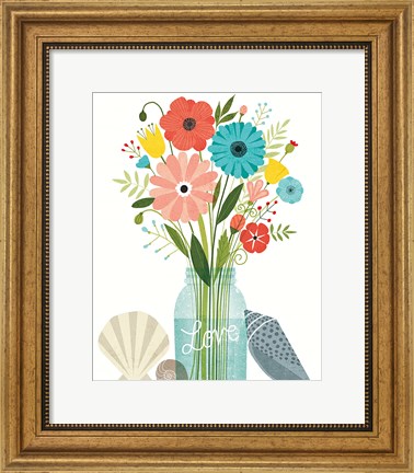 Framed Seaside Bouquet II Mason Jar Print