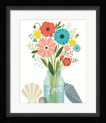 Framed Seaside Bouquet II Mason Jar Print