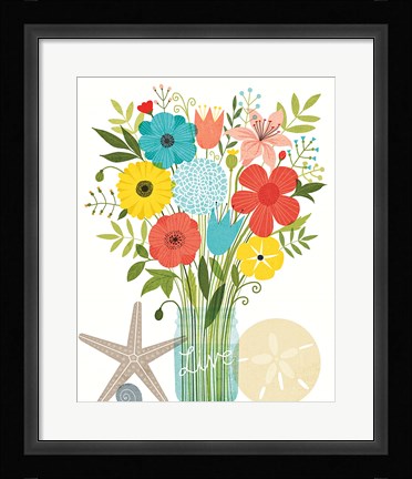 Framed Seaside Bouquet I Mason Jar Print