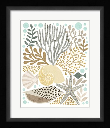 Framed Under Sea Treasures VI Gold Neutral Print