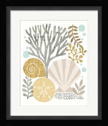 Framed Under Sea Treasures V Gold Neutral Print