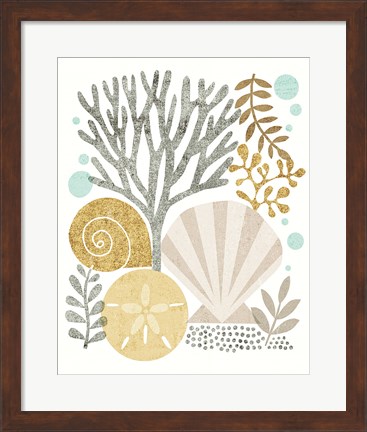 Framed Under Sea Treasures V Gold Neutral Print