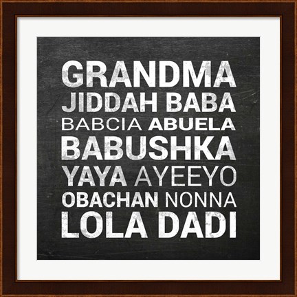 Framed Grandma Various languages - Chalkboard Print