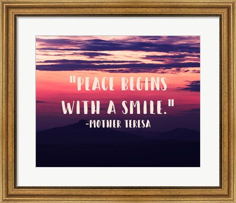 Framed Peace Begins With a Smile - Mother Teresa Quote Print