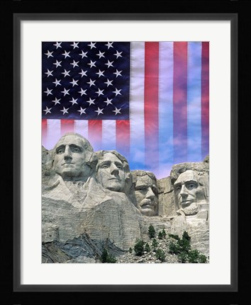Framed American flag and Mt Rushmore Print