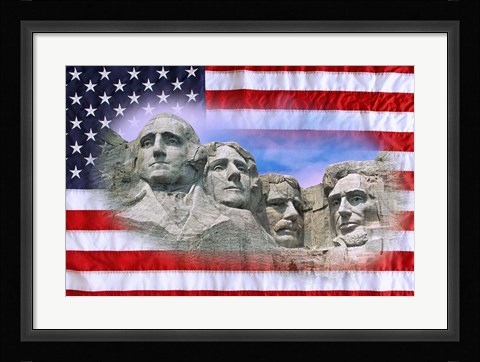 Framed American flag and Mt Rushmore National Monument, South Dakota Print