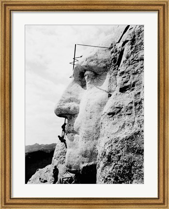 Framed Construction of George Washington&#39;s face on Mount Rushmore, 1932 Print