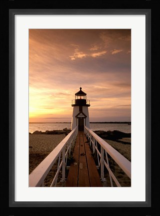 Framed Brant Point lighthouse at Dusk, Nantucket Print
