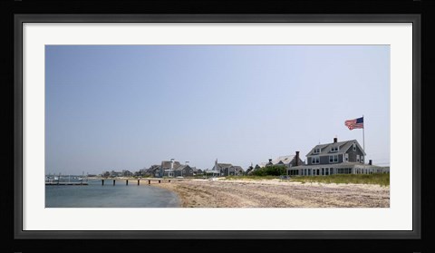 Framed Beach with buildings in the background, Jetties Beach, Nantucket, Massachusetts Print