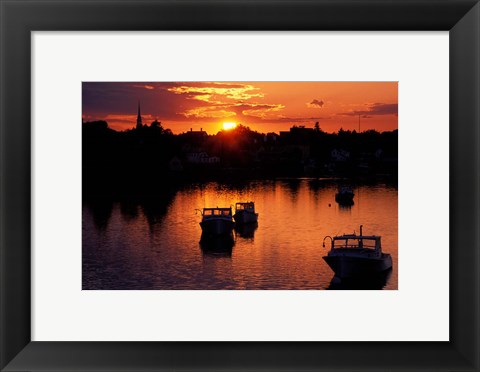 Framed Sunset on Boats in Portsmouth Harbor, New Hampshire Print