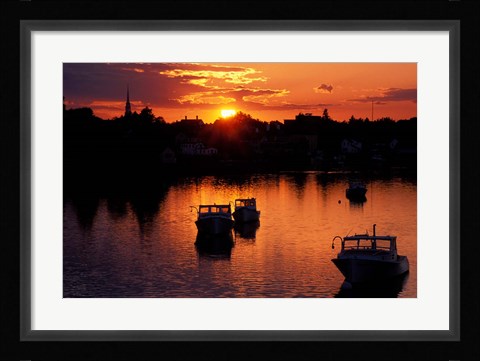 Framed Sunset on Boats in Portsmouth Harbor, New Hampshire Print