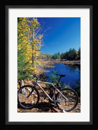 Framed Mountain Bike at Beaver Pond in Pawtuckaway State Park, New Hampshire Print
