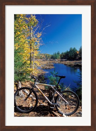 Framed Mountain Bike at Beaver Pond in Pawtuckaway State Park, New Hampshire Print