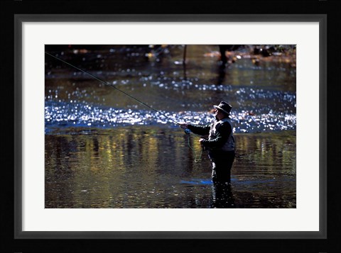 Framed Fly Fisherman on the Lamprey River Below Wiswall Dam, New Hampshire Print