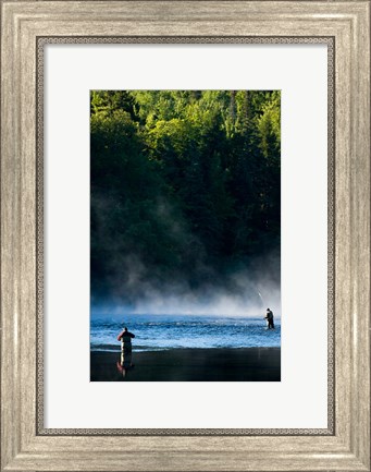 Framed Fly-Fishing in Early Morning Mist on the Androscoggin River, Errol, New Hampshire Print