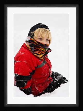 Framed Child in snow, Portsmouth, New Hampshire Print