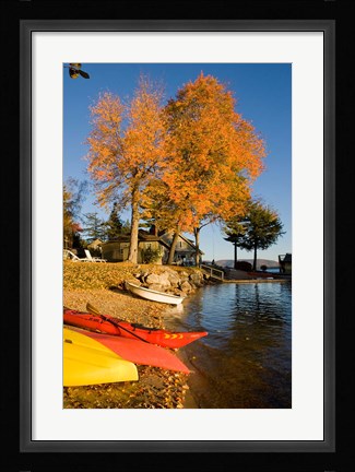 Framed Kayaks, Lake Winnipesauke, New Hampshire Print
