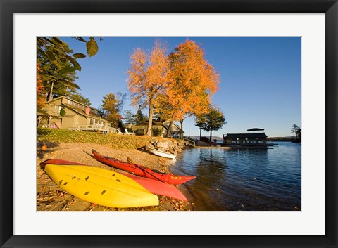 Framed Kayaks at Lake Winnipesauke, New Hampshire Print