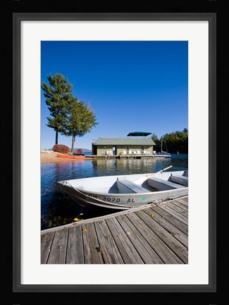 Framed Skiff and boathouse at Oliver Lodge on Lake Winnipesauke, Meredith, New Hampshire Print