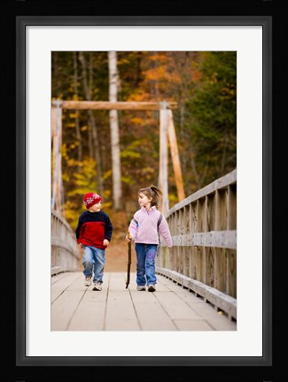 Framed Children on suspension bridge New Hampshire Print
