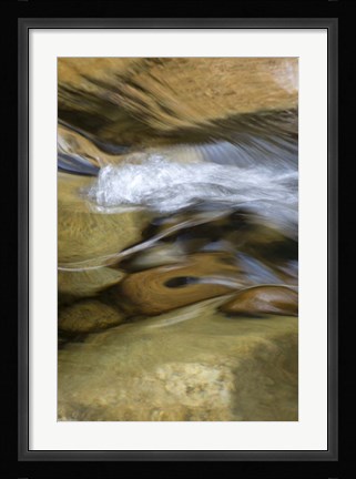 Framed New Hampshire Abstract design formed by rock and rushing water of the Swift River, White Mountain NF Print
