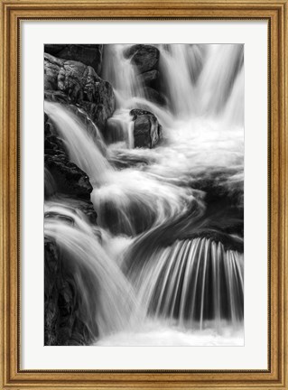 Framed New Hampshire. Black and White image of waterfall on the Swift River, Rocky Gorge, White Mountain NF Print