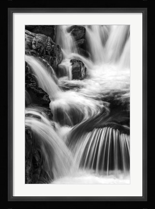 Framed New Hampshire. Black and White image of waterfall on the Swift River, Rocky Gorge, White Mountain NF Print