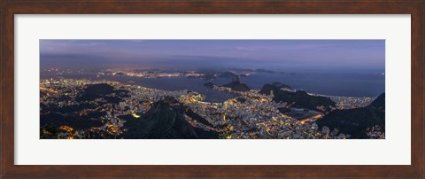 Framed Aerial view of city from Christ the Redeemer, Corcovado, Rio de Janeiro, Brazil Print