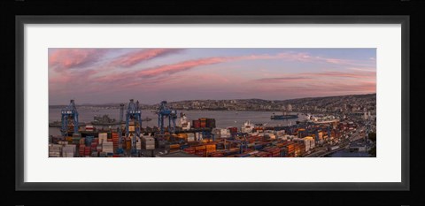 Framed Dawn at Paseo 21 de Mayo, Playa Ancha, ValparaA-so, Chile Print