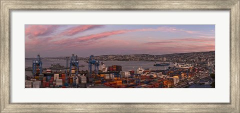 Framed Dawn at Paseo 21 de Mayo, Playa Ancha, ValparaA-so, Chile Print