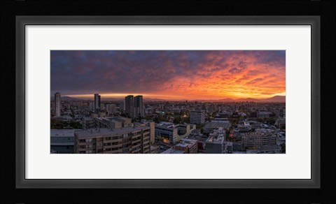 Framed Cityscape at sunset, Santiago, Chile Print