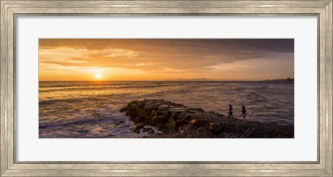 Framed View of Pacific ocean at dusk, Playa Waikiki, Miraflores District, Lima, Peru Print