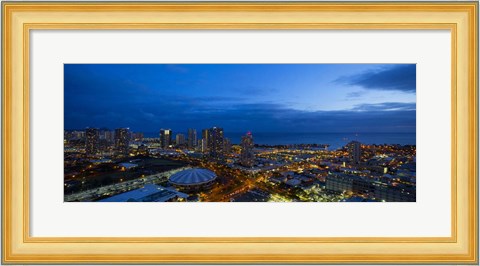 Framed Downtown Honolulu at Night, Oahu, Hawaii Print