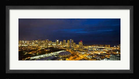 Framed Downtown Honolulu Lit-Up at Night, Oahu, Hawaii Print