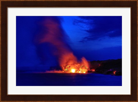 Framed Lava Flowing Into Ocean, Hawaii Volcanoes National Park, Big Island, Hawaii Print