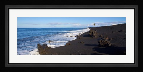Framed Elevated View of Beach, Keawaiki Bay, Black Sand Beach, Kohala, Big Island, Hawaii Print